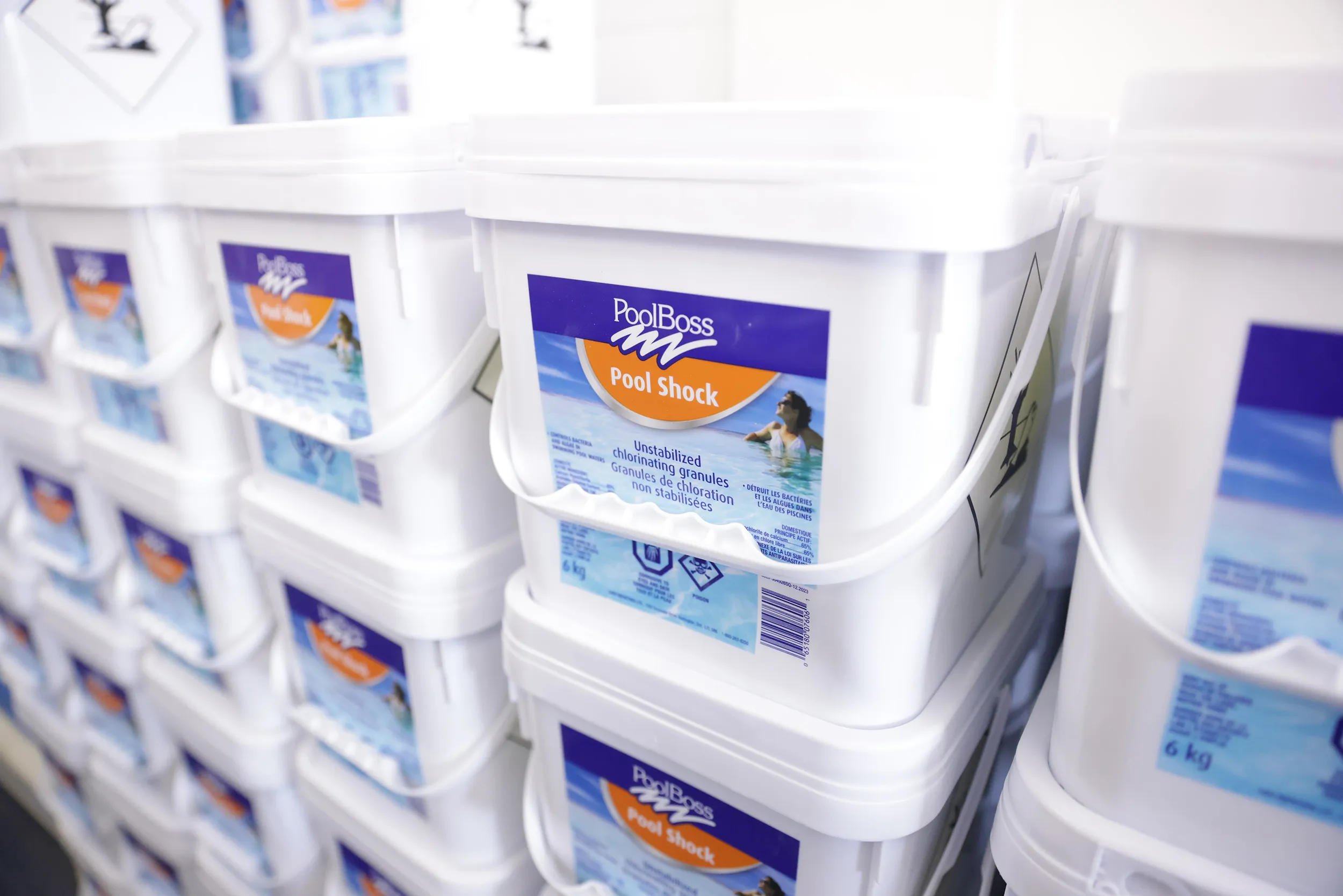PoolBoss Pool Shock buckets stocked at the Aquascapes Store in Waterloo