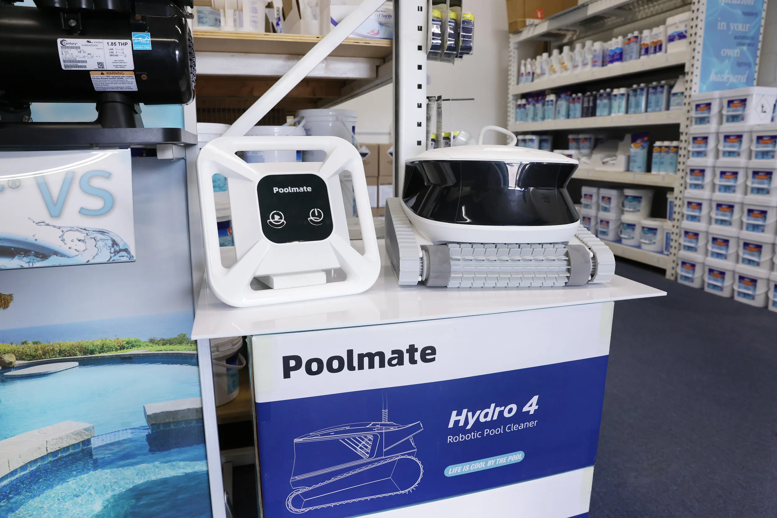 Poolmate Hydro 4 robotic pool cleaner on display at the Aquascapes Store
