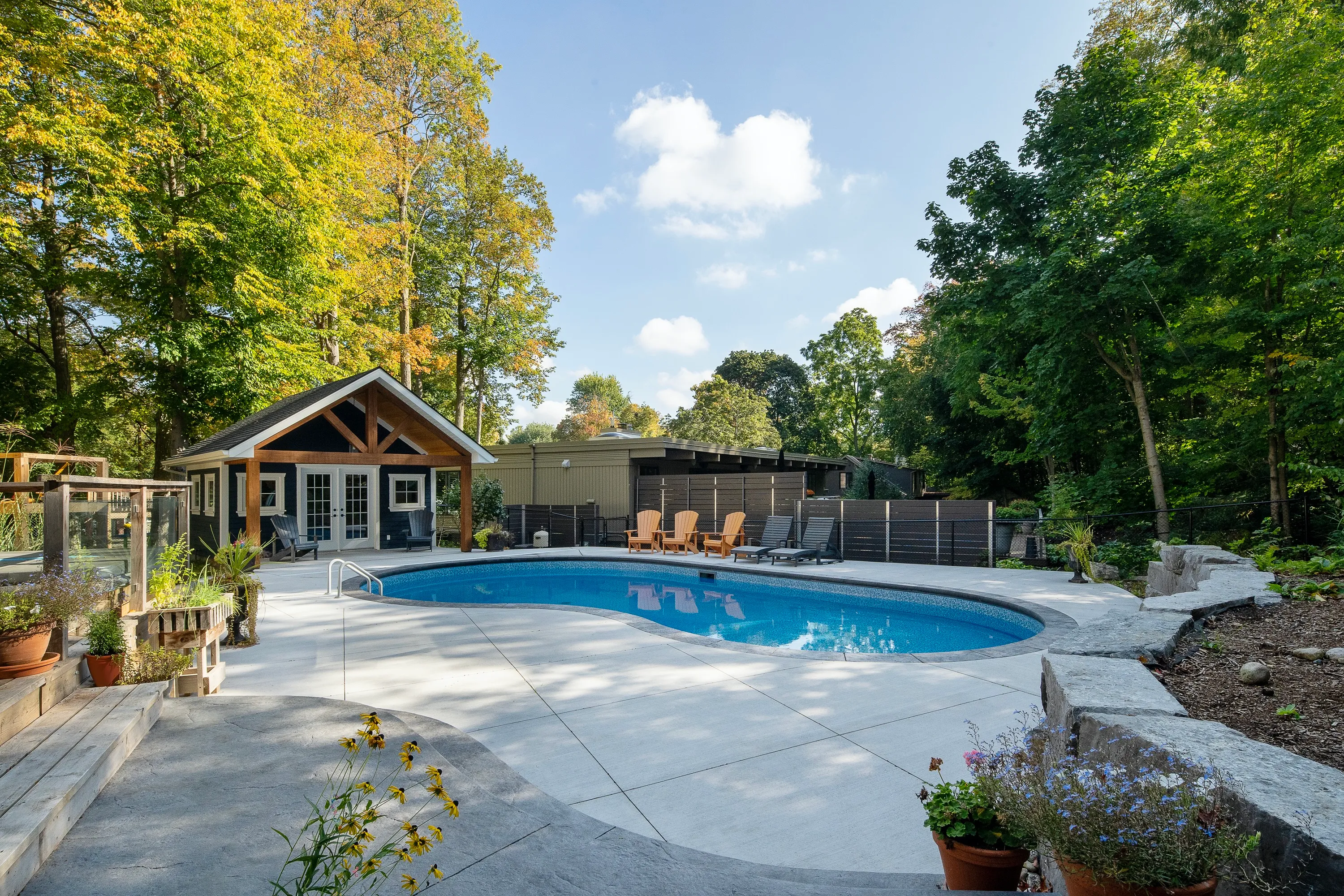 Aerial view of a Waterloo Region neighbourhood pool — Aquascapes Recreational Contractors
