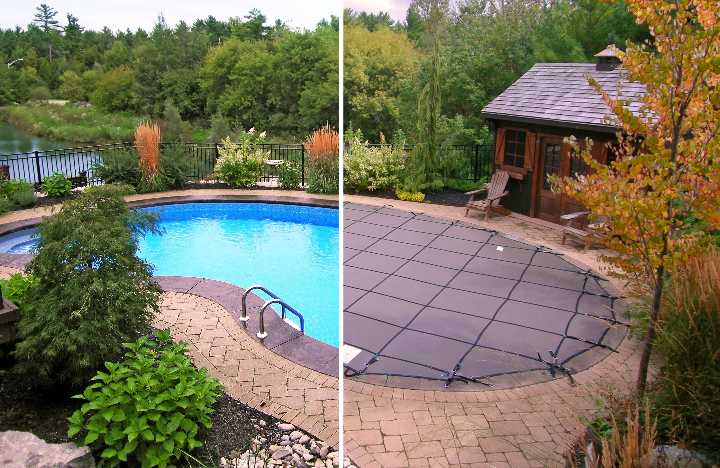 Safety cover installed on a Waterloo Region pool — Aquascapes Recreational Contractors