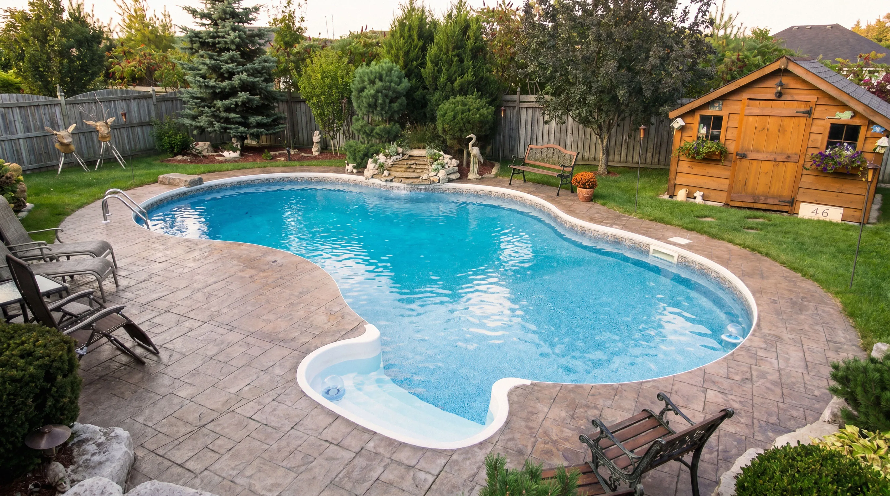 Oasis — extended tanning ledge, stamped concrete