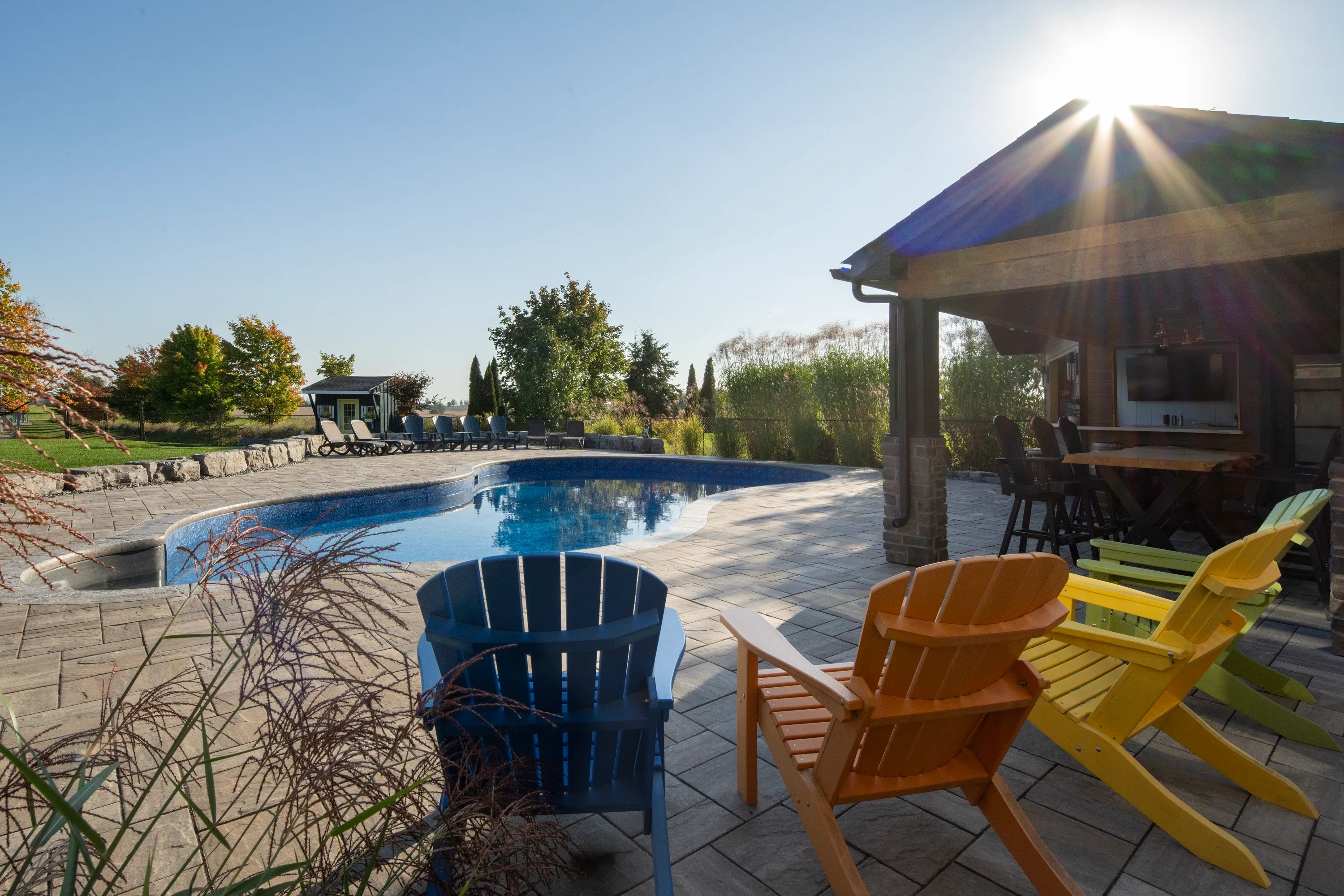 Aerial view of a Waterloo Region neighbourhood pool — Aquascapes Recreational Contractors