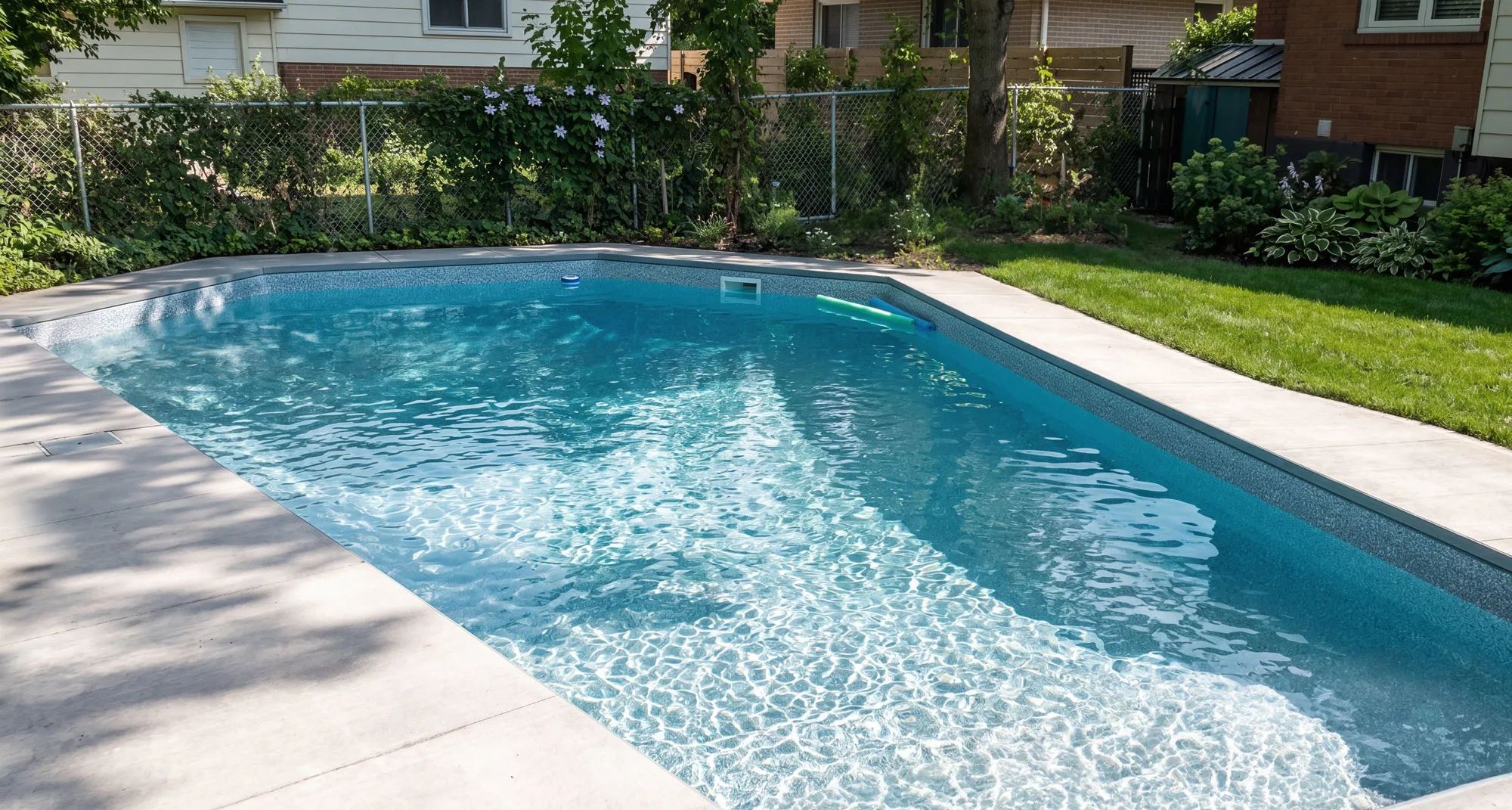 Restored coffin-shaped pool, Waterloo rebuild by Aquascapes Recreational Contractors